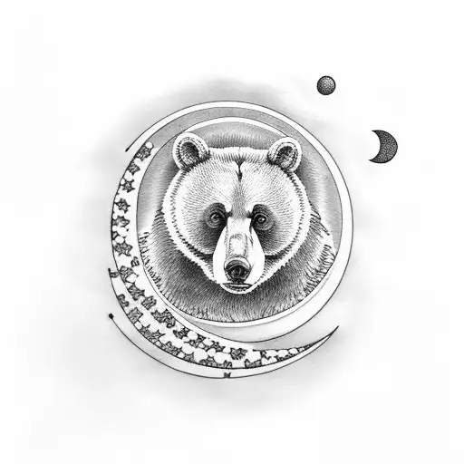 Mama Bear And Baby Bear Looking Up At Moon