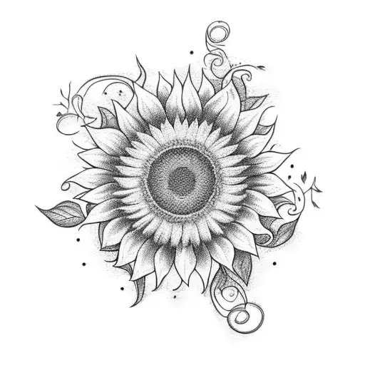 A Vibrant Sunflower Surrounded By A Delicate Vine Of Blooming Roses