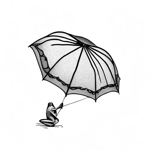 Frog Floating Under Umbrella