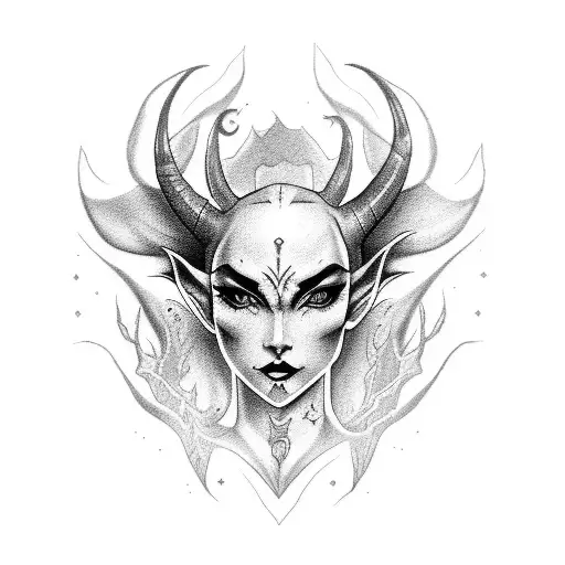 Elf Woman Demon Darkness Horns Black Wings