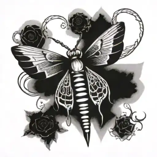 A Dark And Eerie Tattoo Of A Moth With Death-themed Symbols Integrated Into The Design