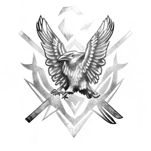 Ravens Around An Ax With Norse Rune Details