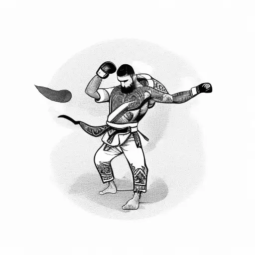 A Jiu-jitsu Fighter In A Fierce Battle With A Mythical Greek Or Roman Creature