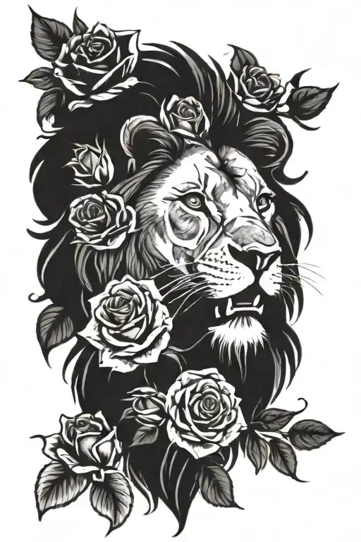 Lion And Roses