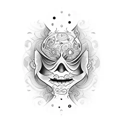 An Intricate Hourglass With A Laughing Mask On One Side And A Crying Mask On The Other