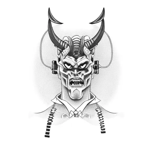 Demon Holding A Computer Mouse With Purple Hat And Circuitry Details