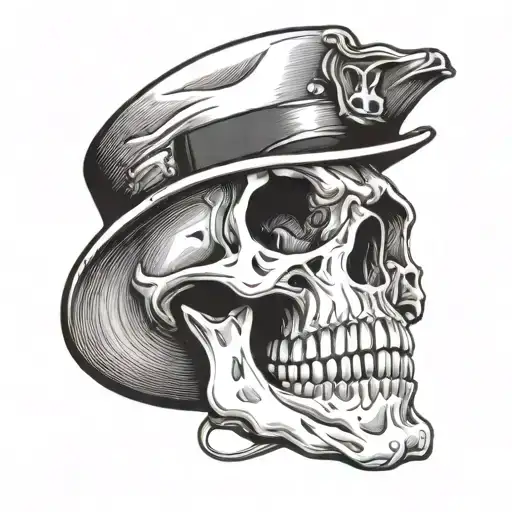 Skull With Fedora Tilted 45 Degree Angle