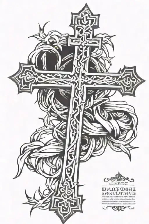 A Cross With Jesus Wrapped In Thorns With Bible Verses