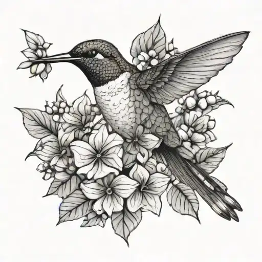 Hummingbird With Hydrangea Flowers