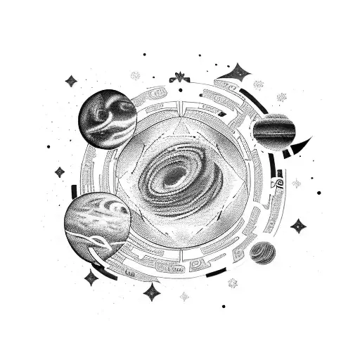 A Blackwork Tattoo Of A Galaxy With Animals Representing The Constellations