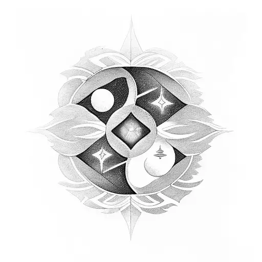 A Blackwork Tattoo Of A Moon And Stars Forming A Yin-yang Symbol