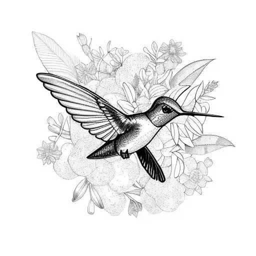 A Beautiful Hummingbird Surrounded By Various Types Of Plants And Flowers