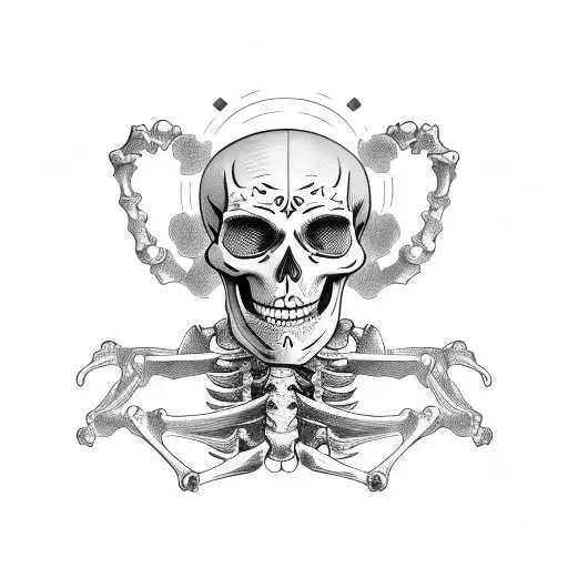 A Skeleton Holding His Head With A Spir In His Back