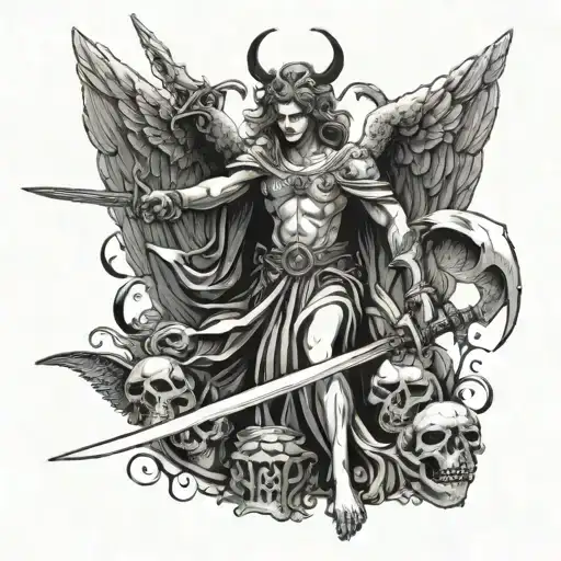 A Angel With A Sword Killing A Demon