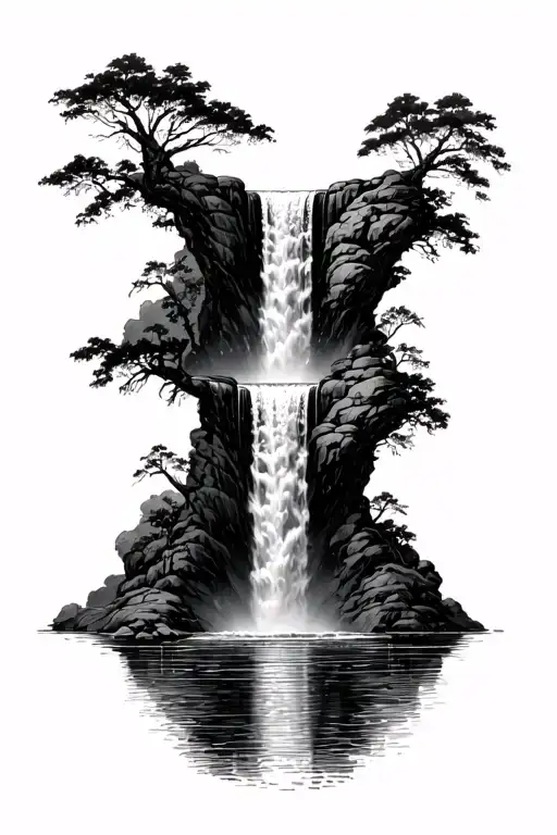 Three Waterfalls Flowing From Three Different Directions Into The Same Pool At The Center