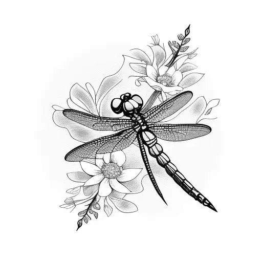 Dragonfly With Flowers