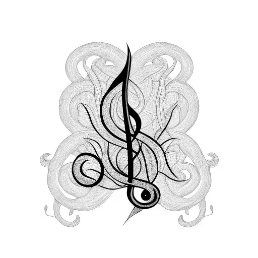 A Blackwork Tattoo Of A Musical Note Intertwined With A Leafy Vine