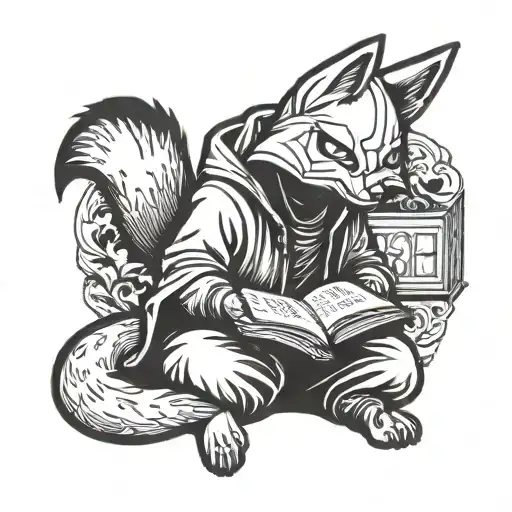 Kitsune Black Hood Holding A Book