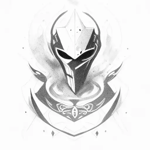 A Detailed Portrait Of Jhin From League Of Legends Surrounded By Four Bullet Casings