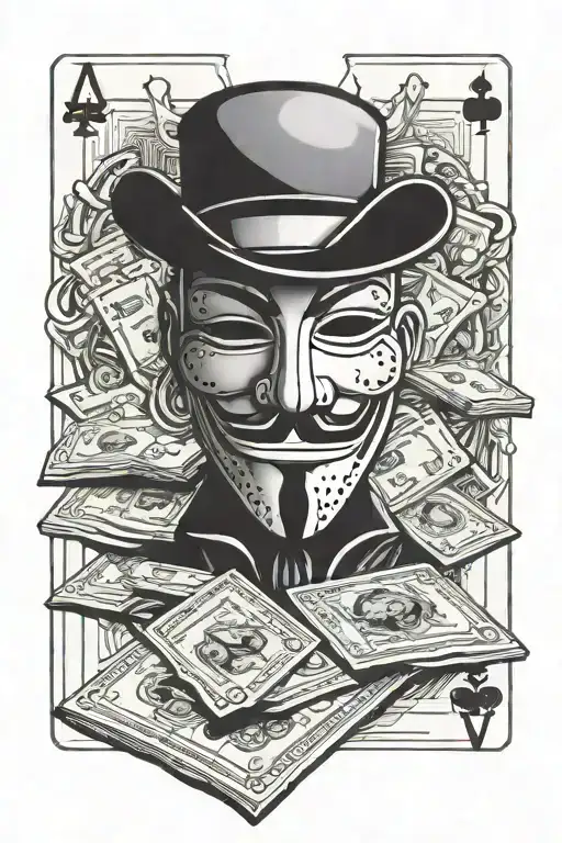 Anonymous Face Mask Poker Cards And Money