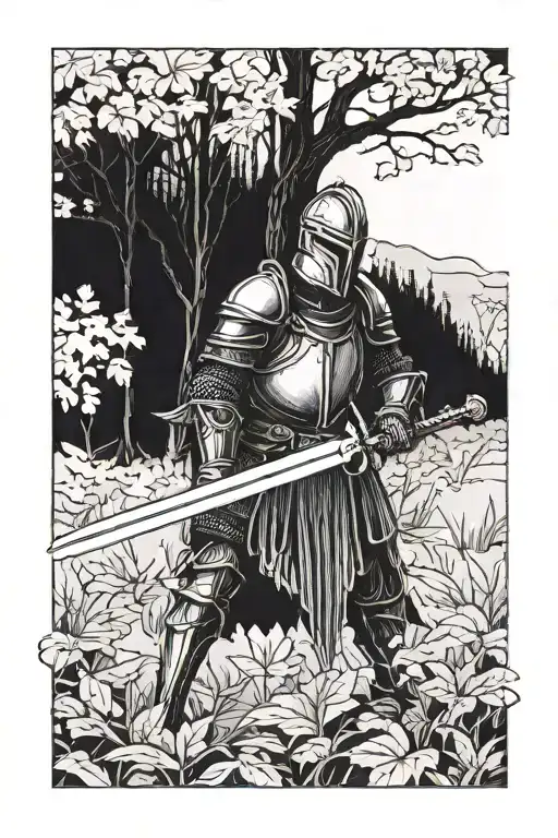 Knight Holding A Sword In The Dark Forest