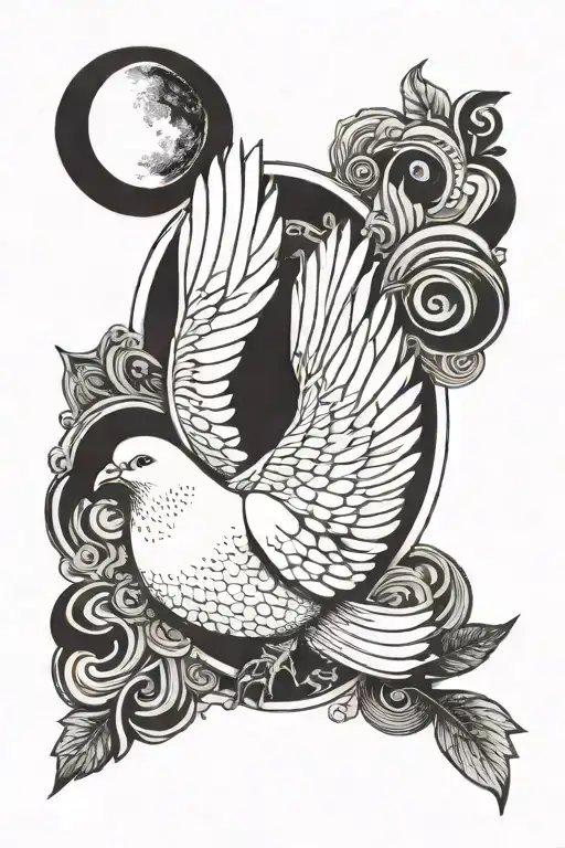 White Pigeon In Eclipse Moon