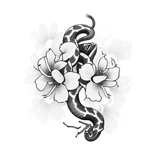 Cherry Blossom Flowers And A Snake
