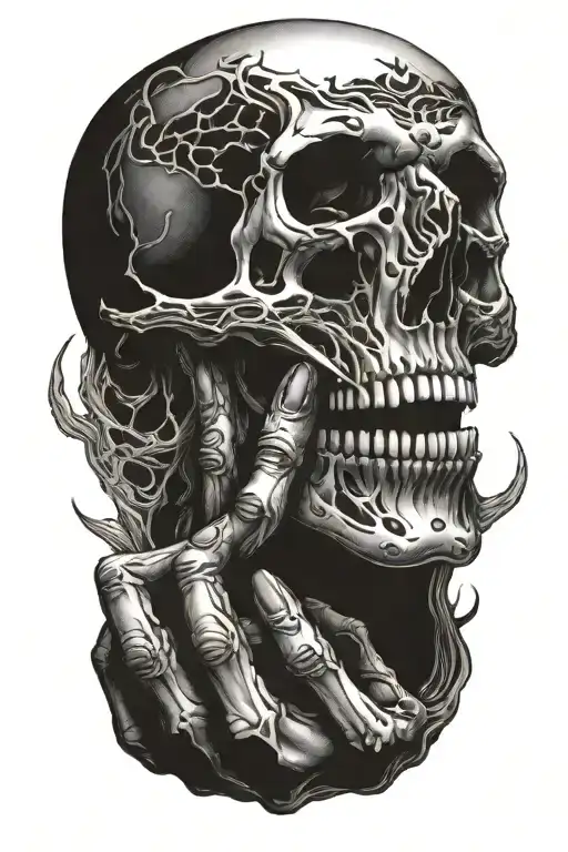 Hands Reach Out Of Mouth Of Screaming Skull