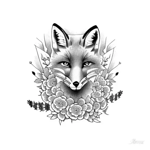 A Fox Surrounded By Lavender Flowers And Blackberries