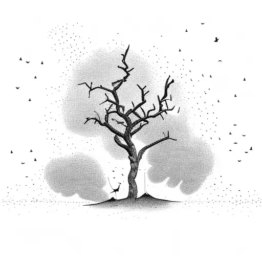 A Dead Tree Surrounded By A Flock Of Birds