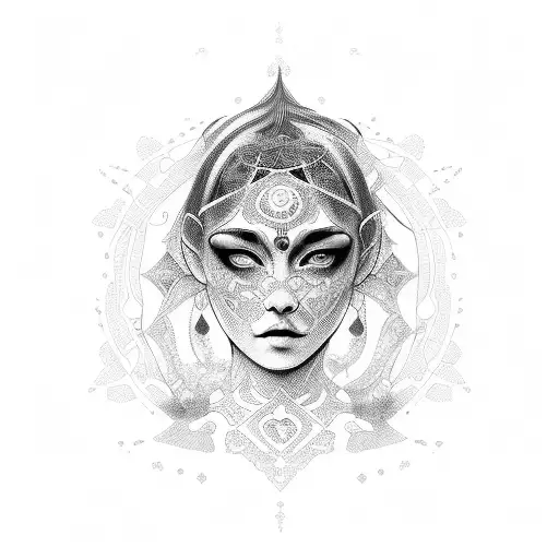 A Mystical Female Face Surrounded By Intricate Blackwork Patterns