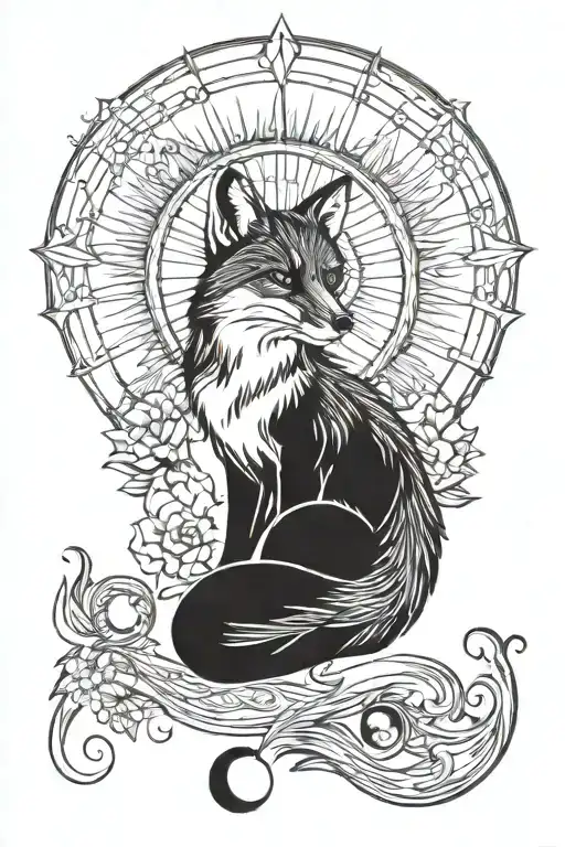 Fox With Moon And Sun