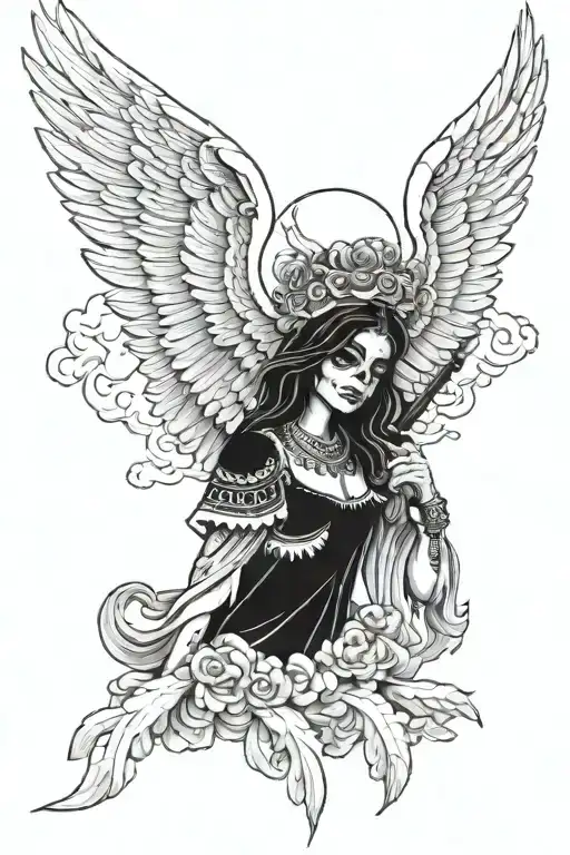 Mexican Angel Of Death With Clouds As Shading
