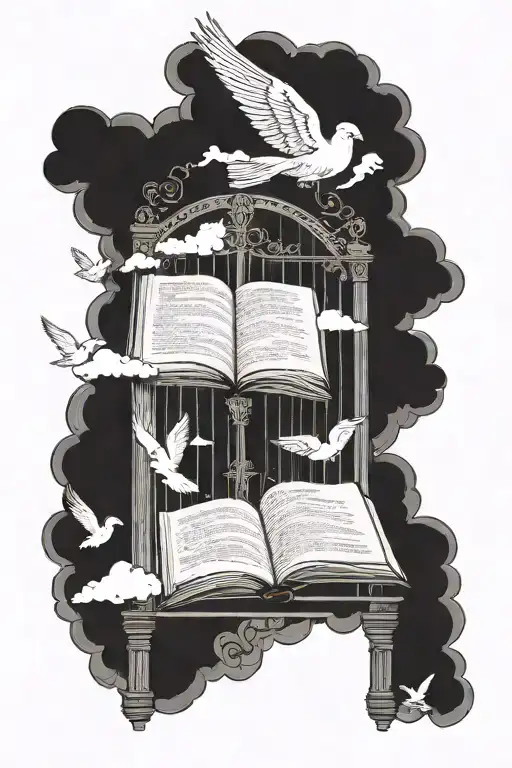 Heaven Gates With Clouds And Doves Flying Also With Bible Quote