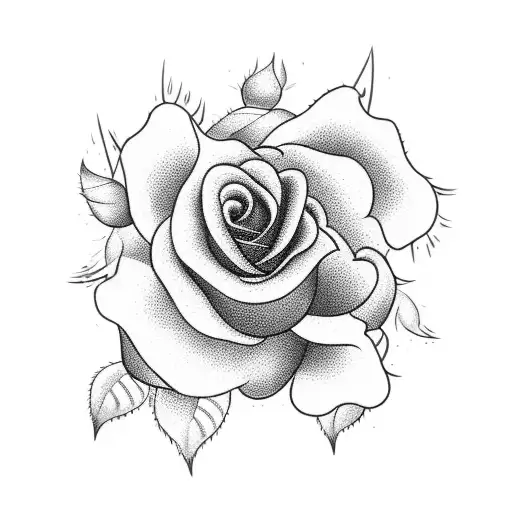 A Blackwork Tattoo Of A Rose Surrounded By Cherry Blossom Branches