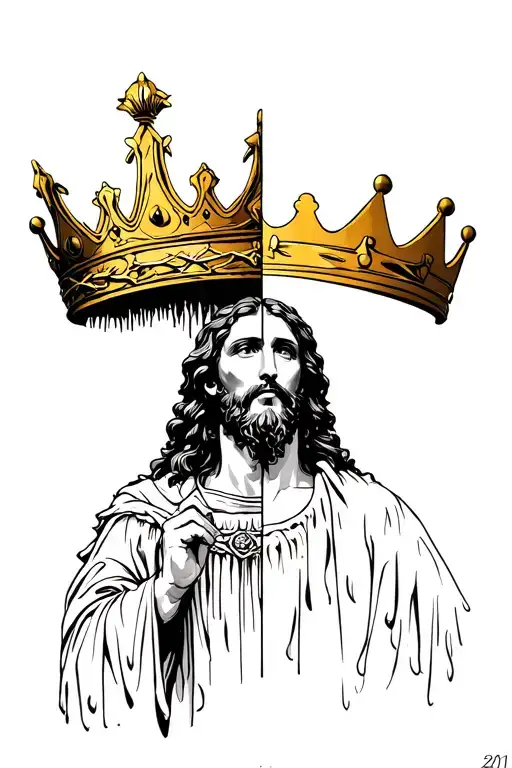 Jesus Is King With A Crown Of Gold On One Side And The Other Having A Crown Of Thorns