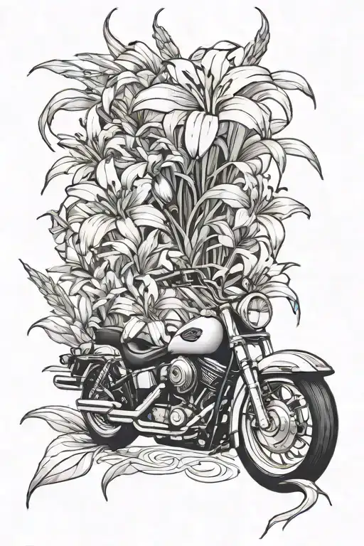 Harley Davidson Motorcycle Death Tattoo With Red Spider Lilies