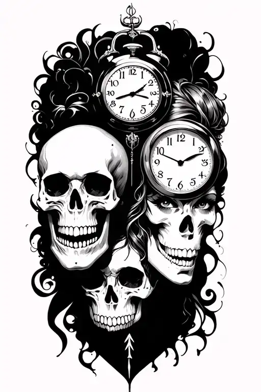 Skull Men And Woman Time Clock