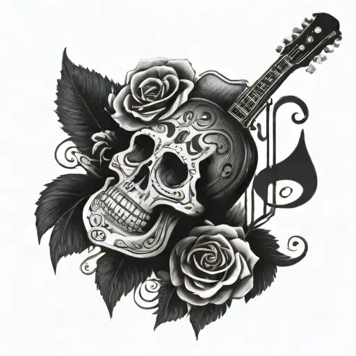 Incorporate A Microphone And Musical Notes Into A Traditional Mexican Skull Design