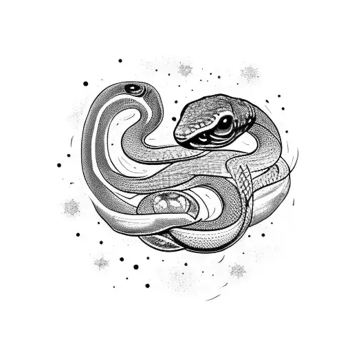 A Blackwork Tattoo Featuring A Snake Entwined With A Starry Galaxy