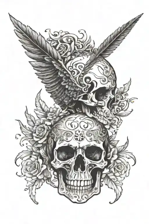 An Intricate Design Of A Quill Pen Morphing Into A Skull