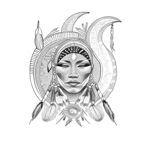 Indigenous Woman With Crescent Moon