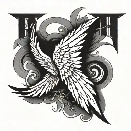 A Stylized Angel Wing Incorporating The Words 'Faith' And 'Forgiveness'