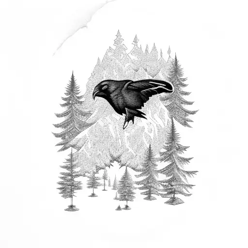 Raven With Pinetrees