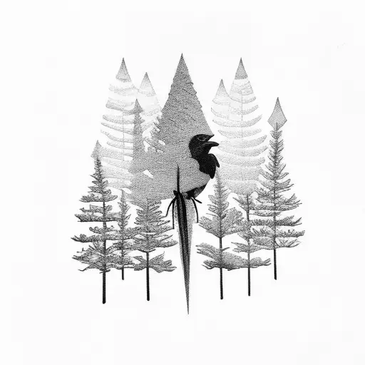Crow With Pinetrees