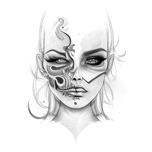 Woman Half Face Human Half Face Skull