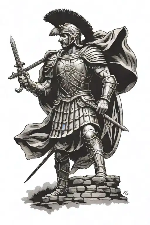 Roman Soldier Standing By Coliseum