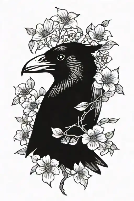 Crow With Dogwood Flowers
