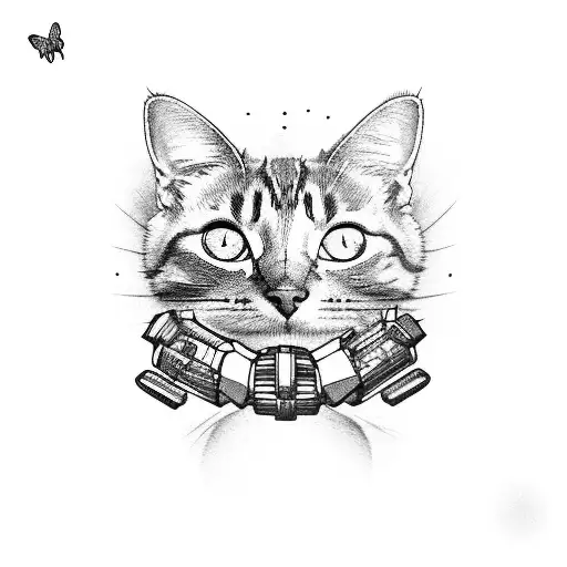 A Cat Chasing A Mechanical Butterfly In A Historical Setting