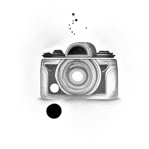 A Blackwork Tattoo Of A Camera Shutter Opening Up To Reveal A Mesmerizing Galaxy